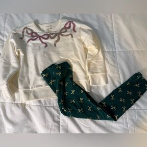 J.Crew Crewcuts Girls Glitter Bows Leggings & Fleece Sweatshirt Matching